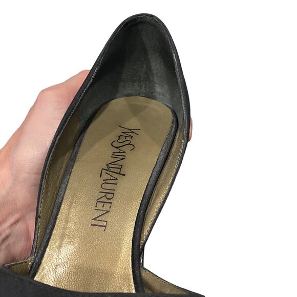 YVES SAINT LAURENT Women Pumps Size 7 Black D'orsay Pointy Toe Heels Career Work - Picture 16 of 16